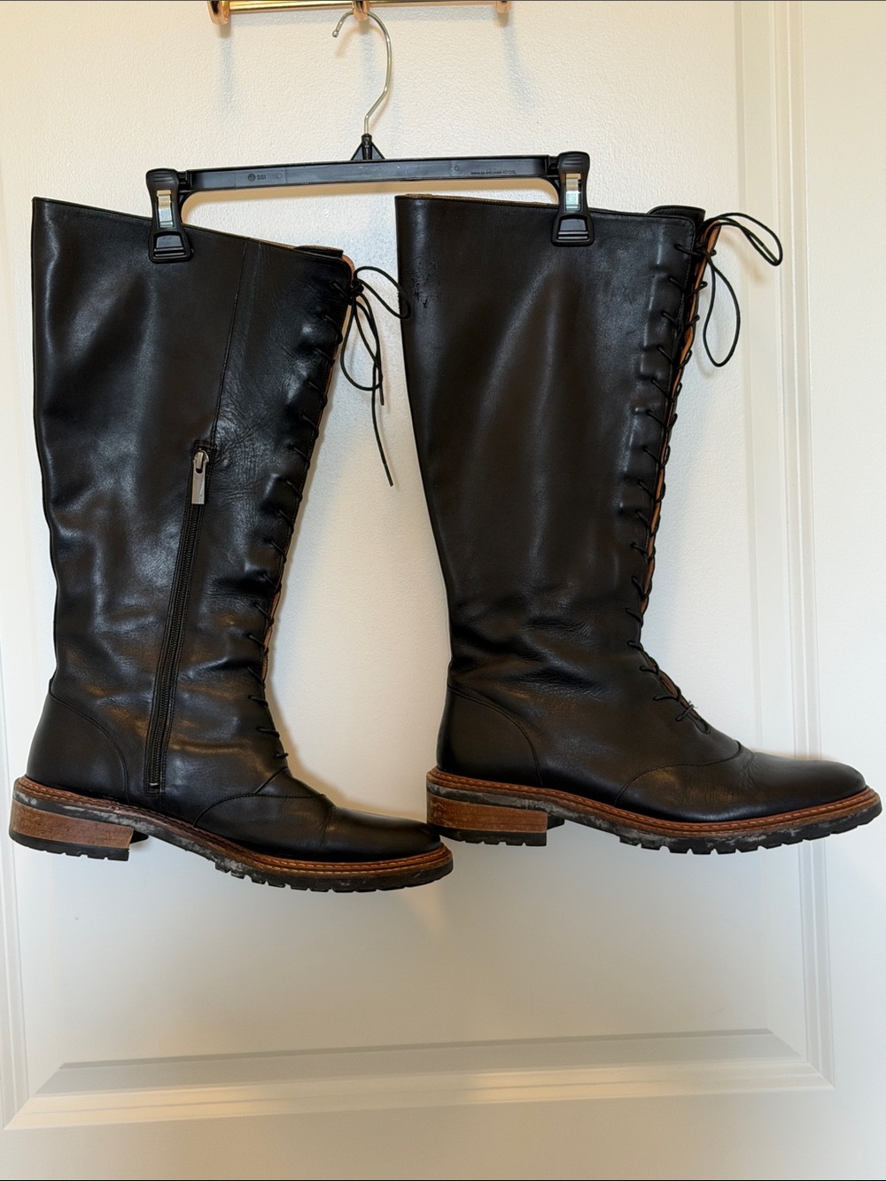 Classic Black Leather Knee-High Riding Boots DUO boots extended calf - Picture 2 of 5